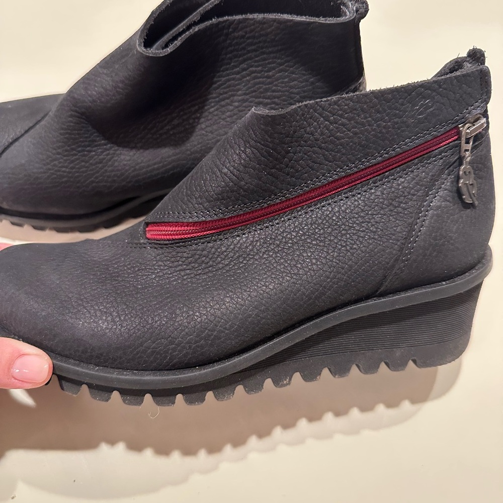 Black Ankle Boots with Red Zipper